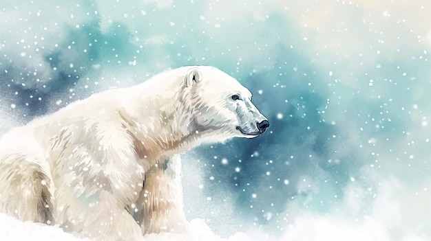 mignon ours polaire sur les chutes de neige arrière-plan génératif Ai