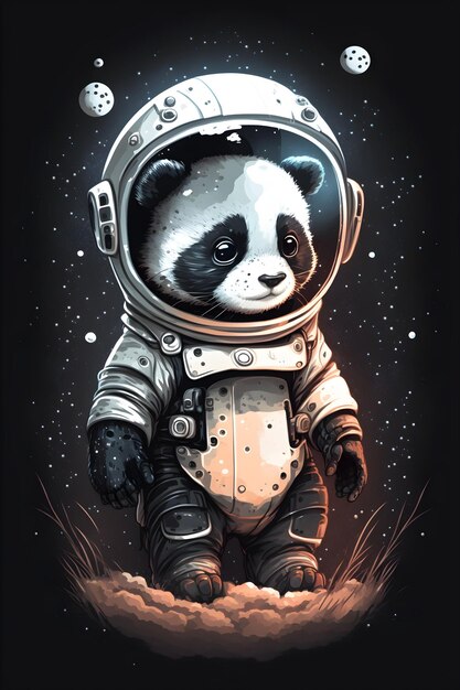 mignon, panda, astronaute, debout, dessin animé