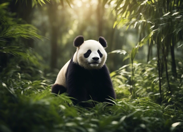 Un mignon panda dans la jungle