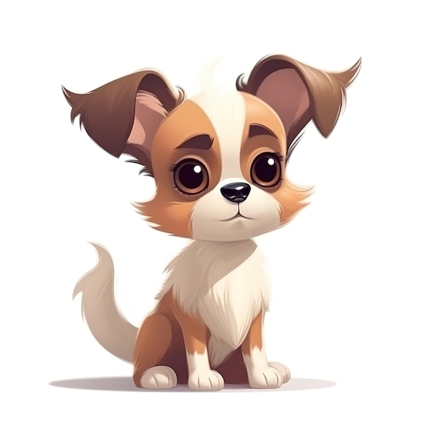 Un mignon personnage de chien de dessin animé sur blanc