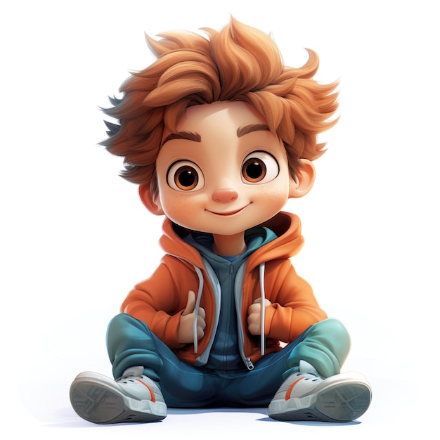 Un mignon personnage de dessin animé en 3D, un garçon souriant.