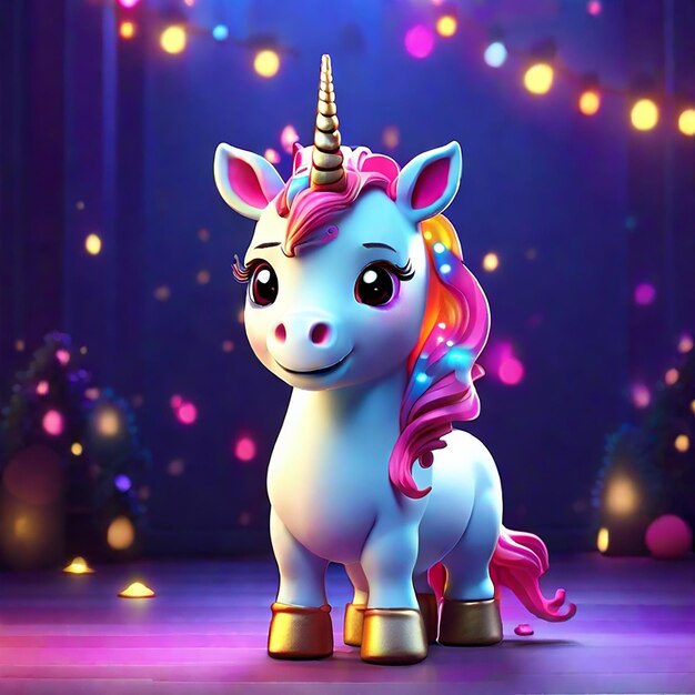 Un mignon personnage de licorne avec une lumière colorée générée par l'IA