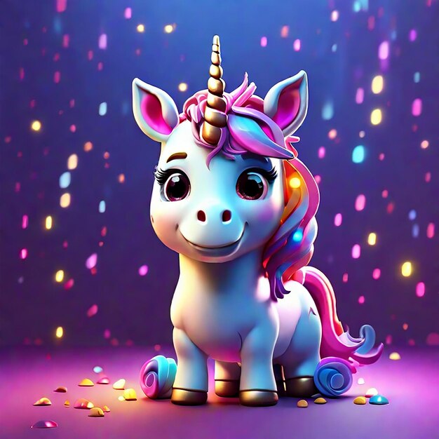 Un mignon personnage de licorne avec une lumière colorée générée par l'IA