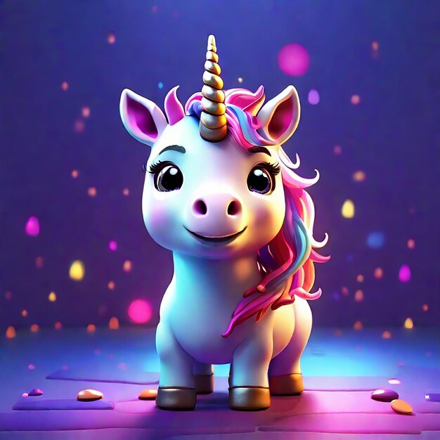 Un mignon personnage de licorne avec une lumière colorée générée par l'IA