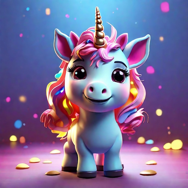 Un mignon personnage de licorne avec une lumière colorée générée par l'IA