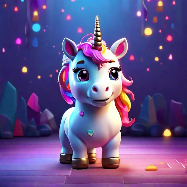 Un mignon personnage de licorne avec une lumière colorée générée par l'IA