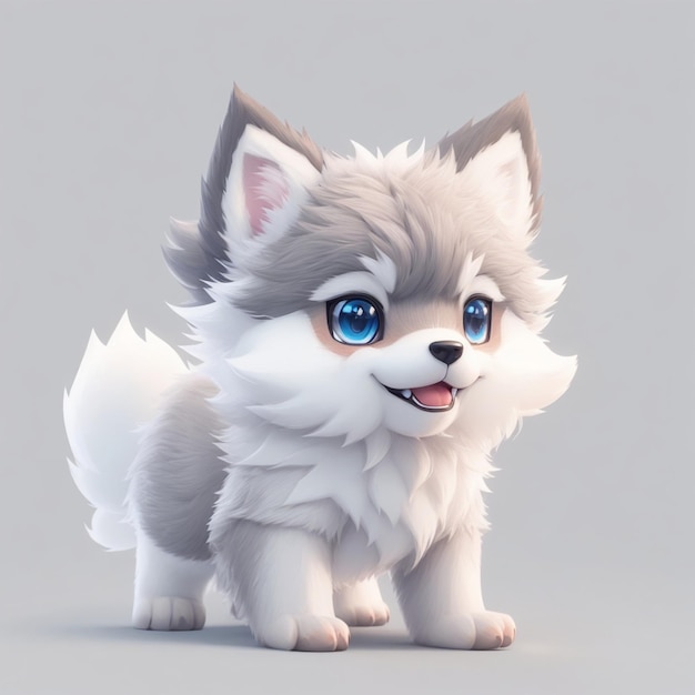 Un mignon personnage de loup de dessin animé en 3D