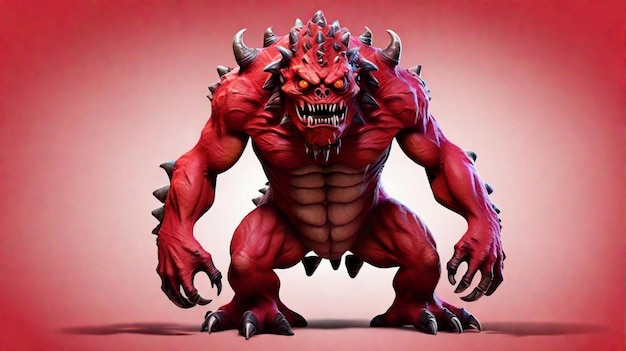 Un mignon personnage de monstre de dessin animé rouge 3D isolé sur un fond coloré