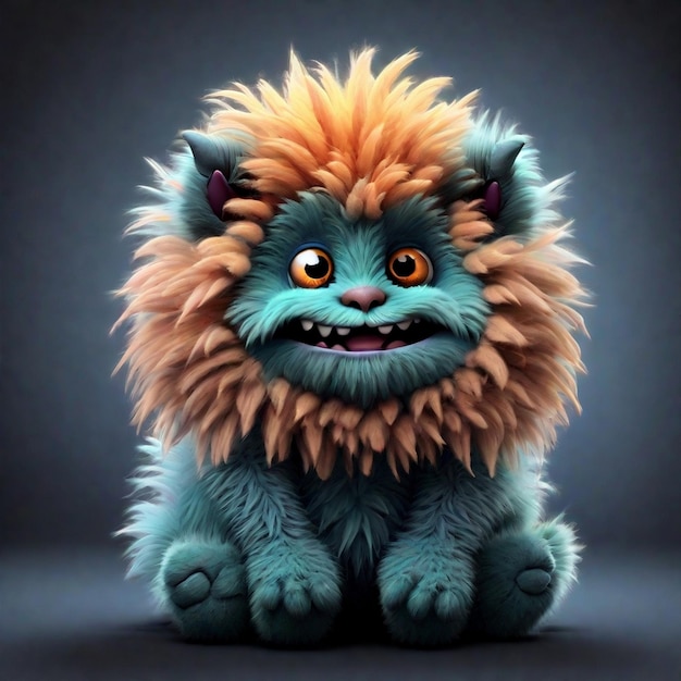 Un mignon personnage de monstre moelleux de dessin animé 3D isolé sur un fond coloré