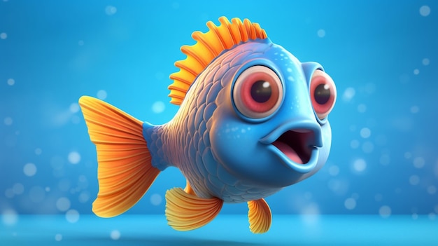 Un mignon personnage de poisson de dessin animé Ai Generative.