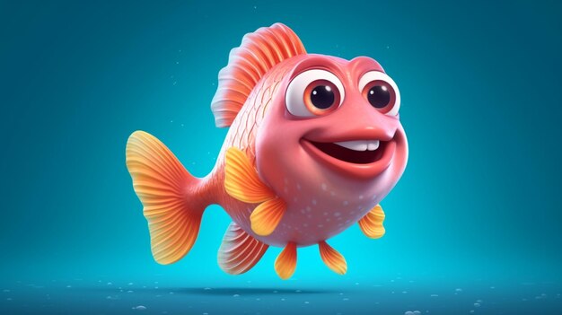 Un mignon personnage de poisson de dessin animé Ai Generative.