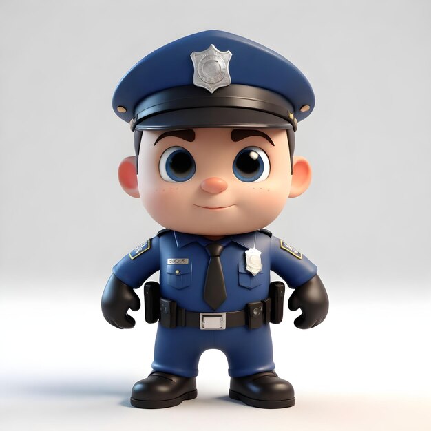 Un mignon personnage de police en 3D sur fond blanc.