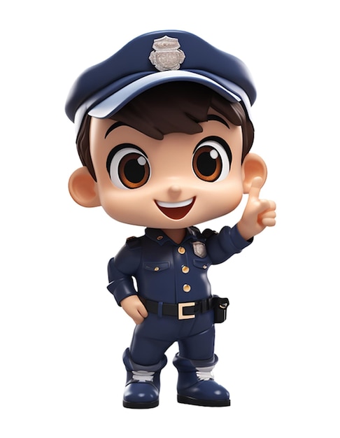 Un mignon personnage de policier en uniforme isolé sur fond blanc