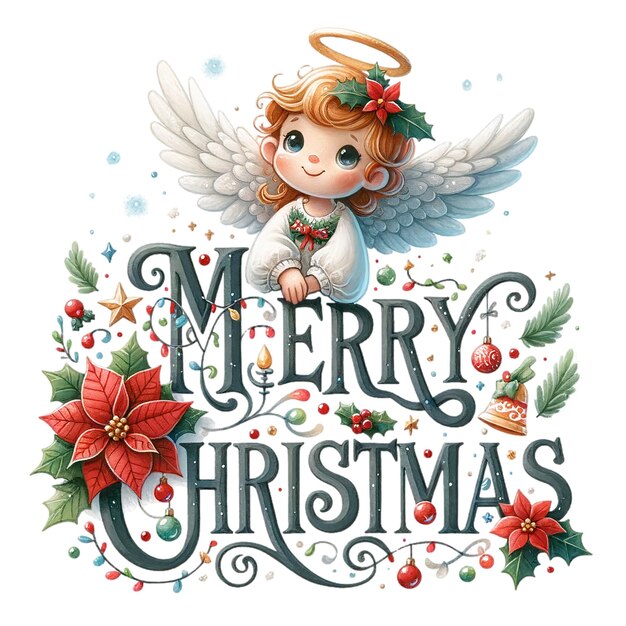 Photo un mignon petit ange de noël avec un message joyeux noël