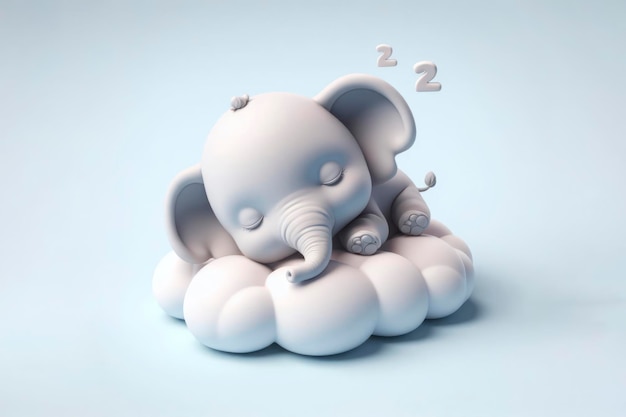 Un mignon petit bébé éléphant dort sur un nuage 3d ai génératif