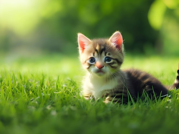 mignon petit chat assis sur le green