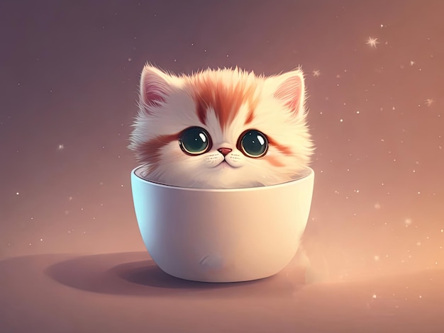 Mignon petit chat hyperréaliste dans la tasse chibi adorable ai génératif