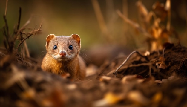 Mignon petit chaton moelleux de mammifère regardant la caméra ludique à l'extérieur généré par l'intelligence artificielle