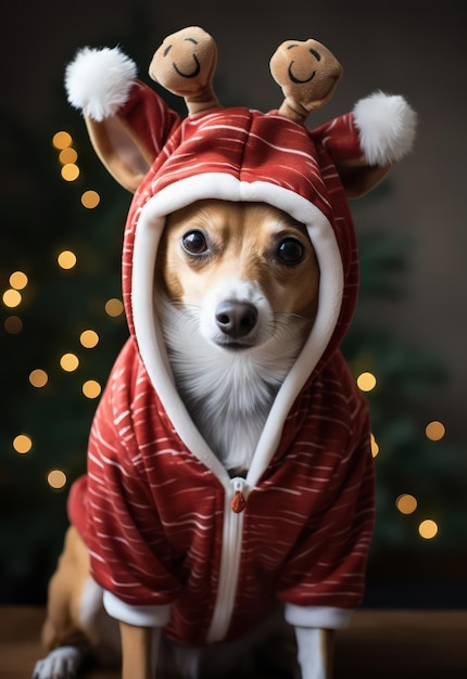 Photo un mignon petit chien en costume de noël