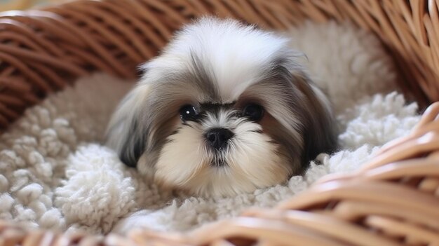 Un mignon petit chien dans un panier