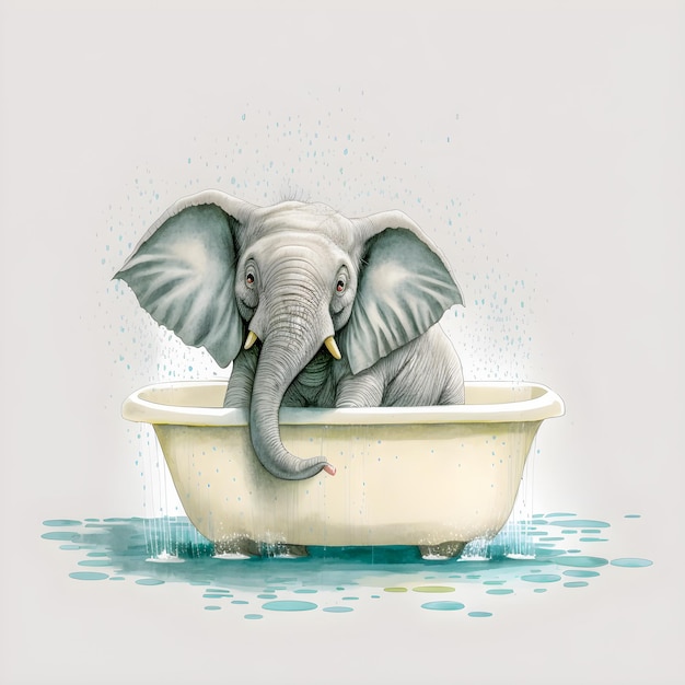 Mignon petit éléphant dans une baignoire