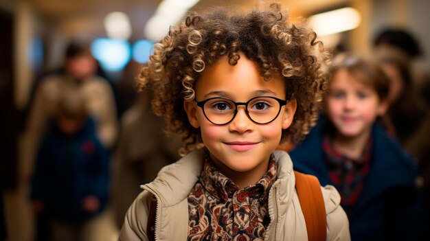 Un mignon petit garçon afro-américain à l'école