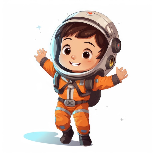 Mignon petit garçon en combinaison spatiale et casque Illustration vectorielle de dessin animé