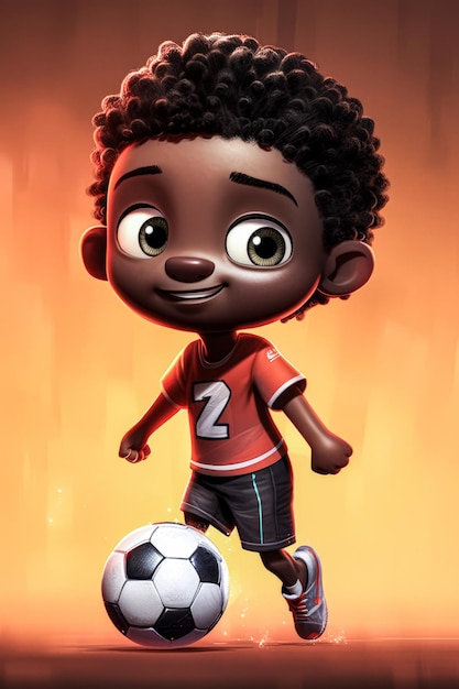 Mignon petit garçon de dessin animé de football noir