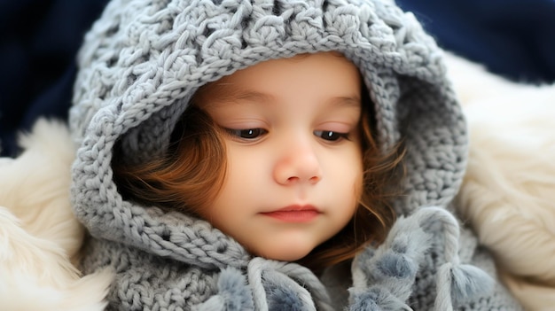 Un mignon petit garçon nouveau-né dormant paisiblement dans un bonnet tricoté