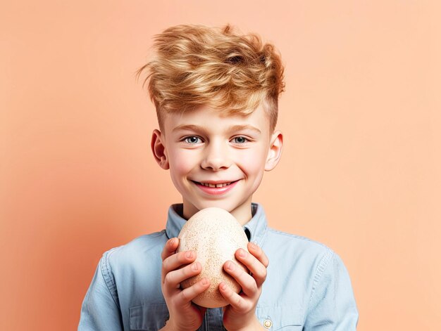 Photo un mignon petit garçon tenant un œuf de pâques