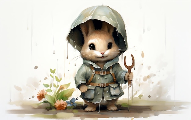 Le mignon petit lapin à l'aquarelle dans le style génératif Ai