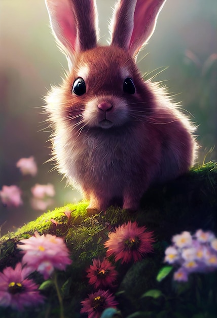 Un mignon petit lapin dans la forêt fantastique