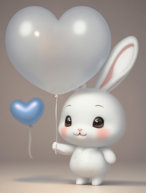 Un mignon petit lapin tenant un ballon