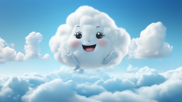 mignon petit nuage drôle agitant la main