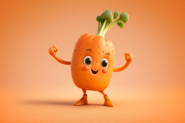 Mignon petit personnage de dessin animé d'une carotte