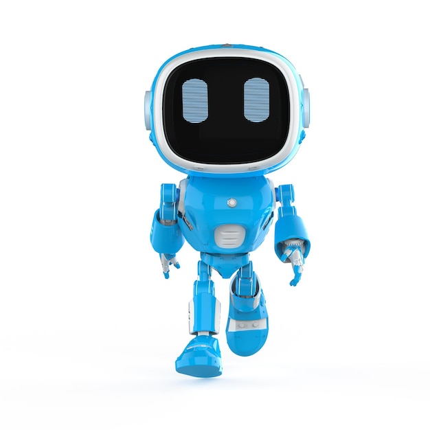 Mignon et petit robot assistant d'intelligence artificielle marchant