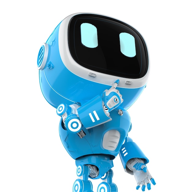 Mignon et petit robot assistant d'intelligence artificielle pense ou analyse