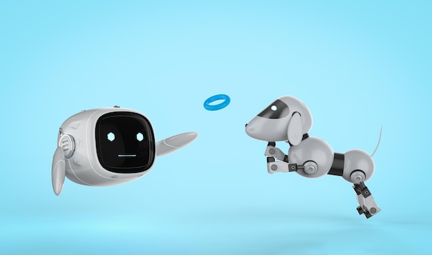 Mignon et petit robot d'intelligence artificielle avec robot chien