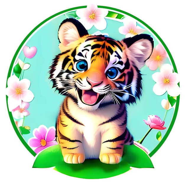 Un mignon petit tigre de style dessin animé isolé sur un élément de design d'arrière-plan blanc.