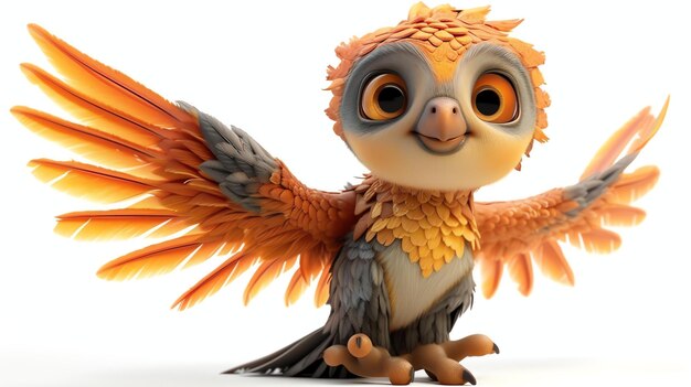 Photo un mignon phénix de dessin animé avec de grands yeux et des plumes orange.