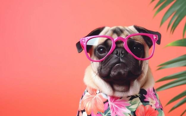 Un mignon pug sur un fond blanc rose est une IA.