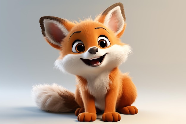 un mignon renard de dessin animé assis et souriant