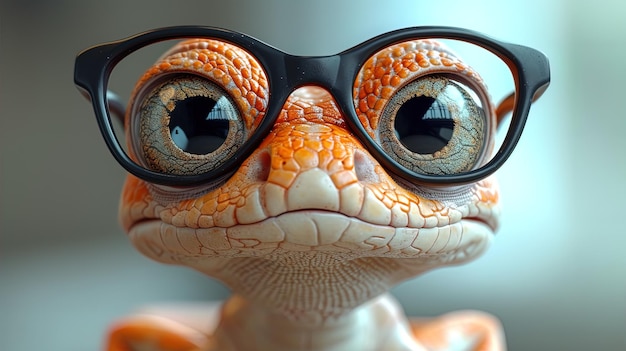 Un mignon serpent de dessin animé avec des lunettes scènes photoréalistes chaos plein cadre 30 ar 169 style r