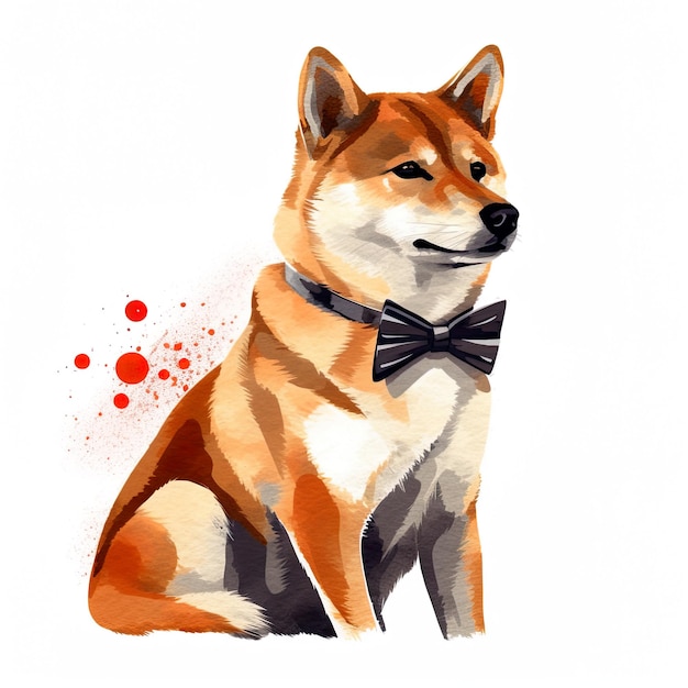 Photo mignon shiba inu chien noeud papillon illustration générative ai