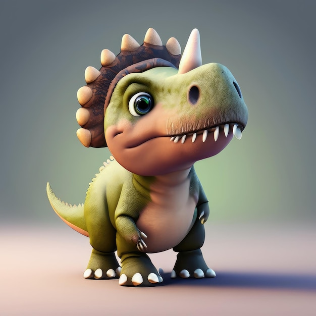 Un mignon sourire en 3D, un petit dinosaure Triceratops, un personnage réaliste.