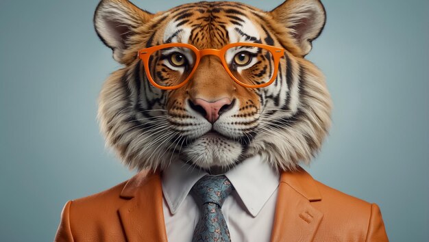 Un mignon tigre portant des lunettes et un costume d'affaires