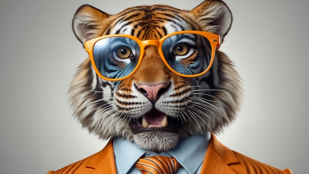 Un mignon tigre portant des lunettes et un costume d'affaires