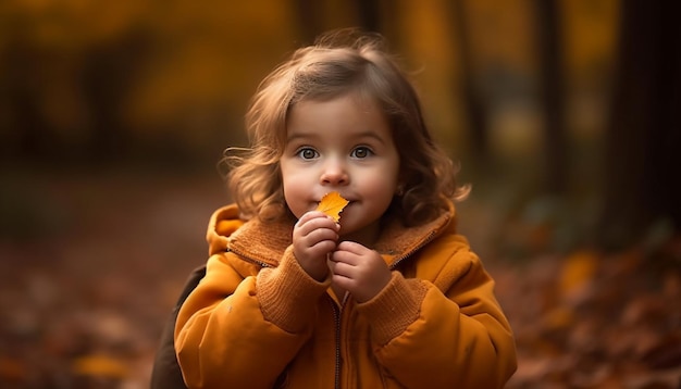 Un mignon tout-petit jouant dans la forêt d'automne, une beauté générée par l'intelligence artificielle.