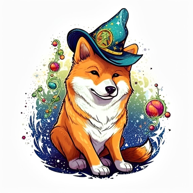 Mignon visard magique shiba inu chien AI illustration générative