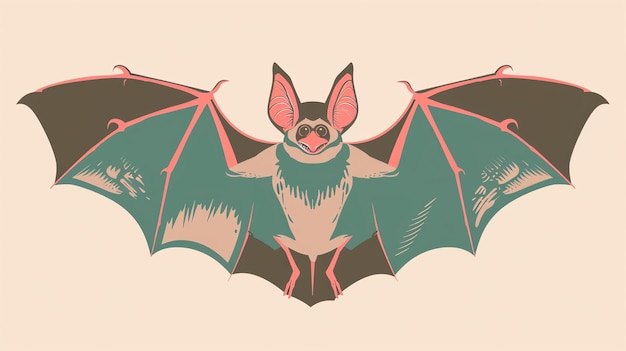 Une mignonne chauve-souris de dessin animé avec de grandes oreilles et une expression amicale La chauve- souris se tient sur ses pattes arrière avec ses ailes déployées